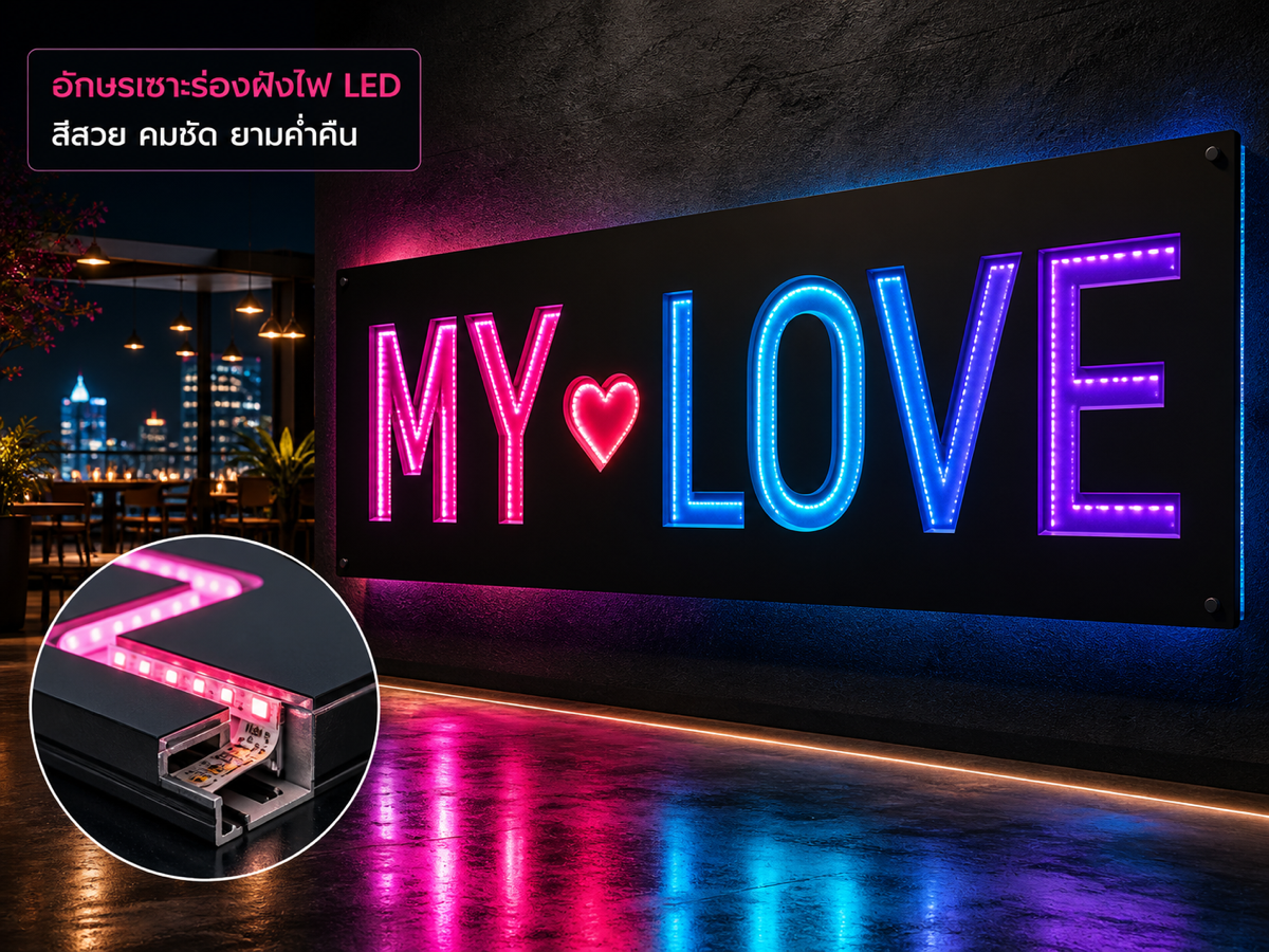 อักษรเซาะร่องฝังไฟเส้น LED